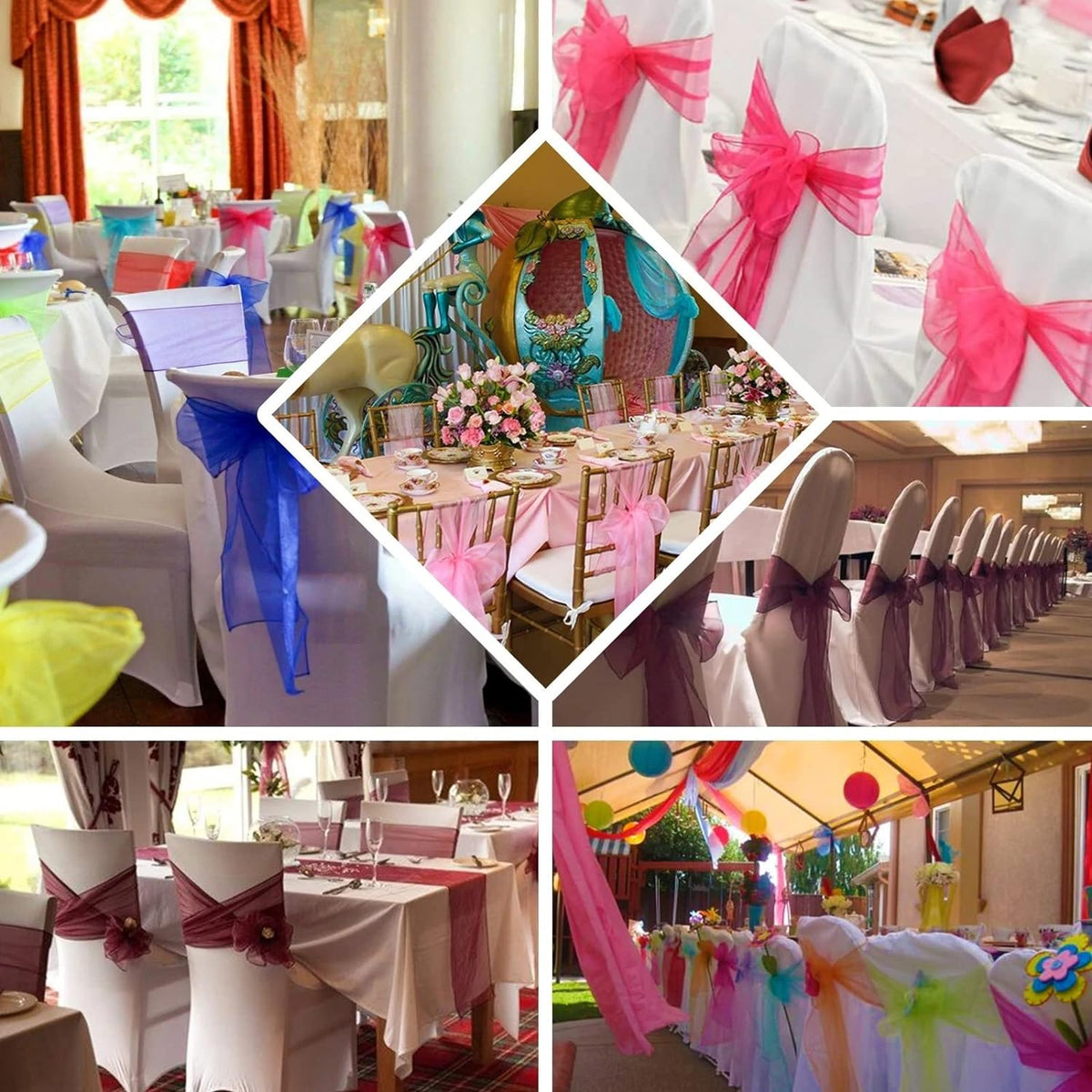 Organza Chair Bow Sash Décor Bows Sashes for Wedding Reception Events Banquets Decoration - (Pack