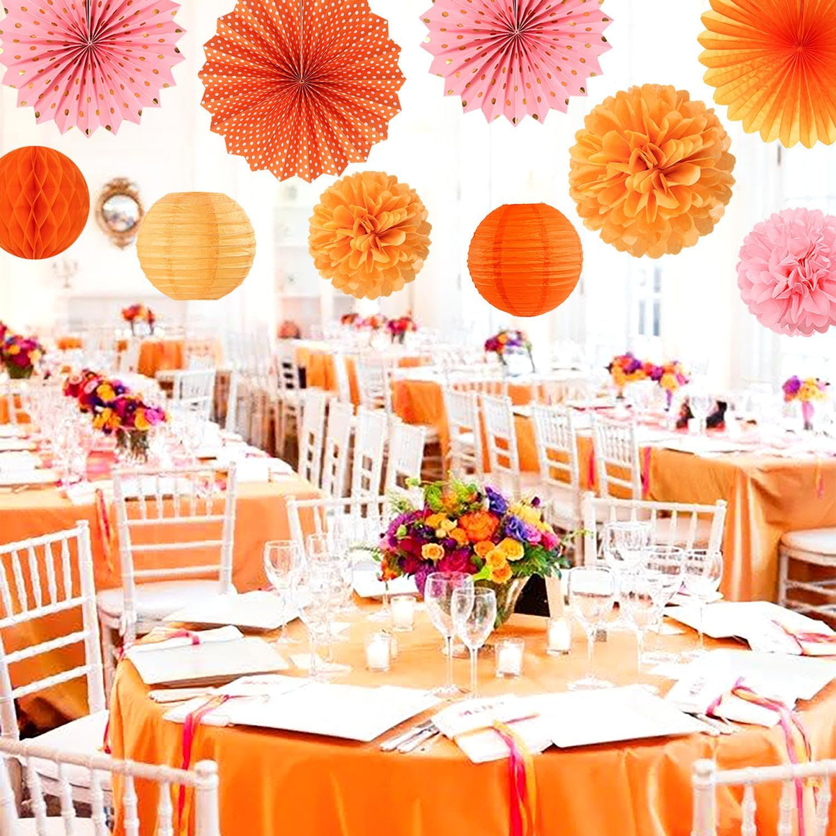Pink-Orange Groovy Party-Decorations - 20pcs Fall Autumn Thanksgiving Harvest Paper Streamers