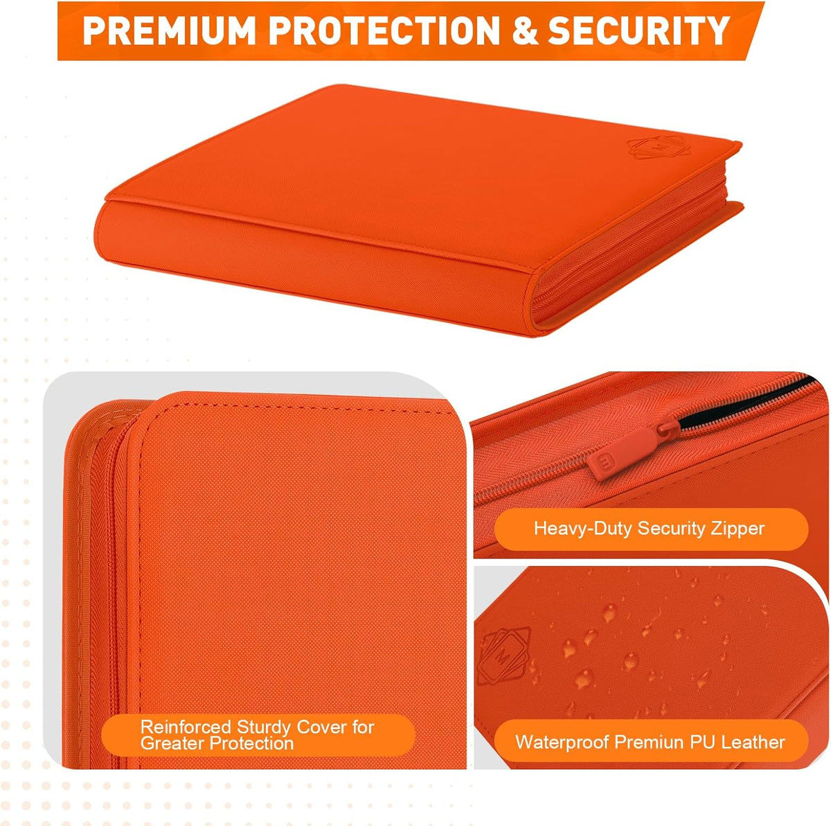 Premium Card Binder 12 Pocket for 720 Pockets Trading Card Binder, PU Zipper Card Collection Album
