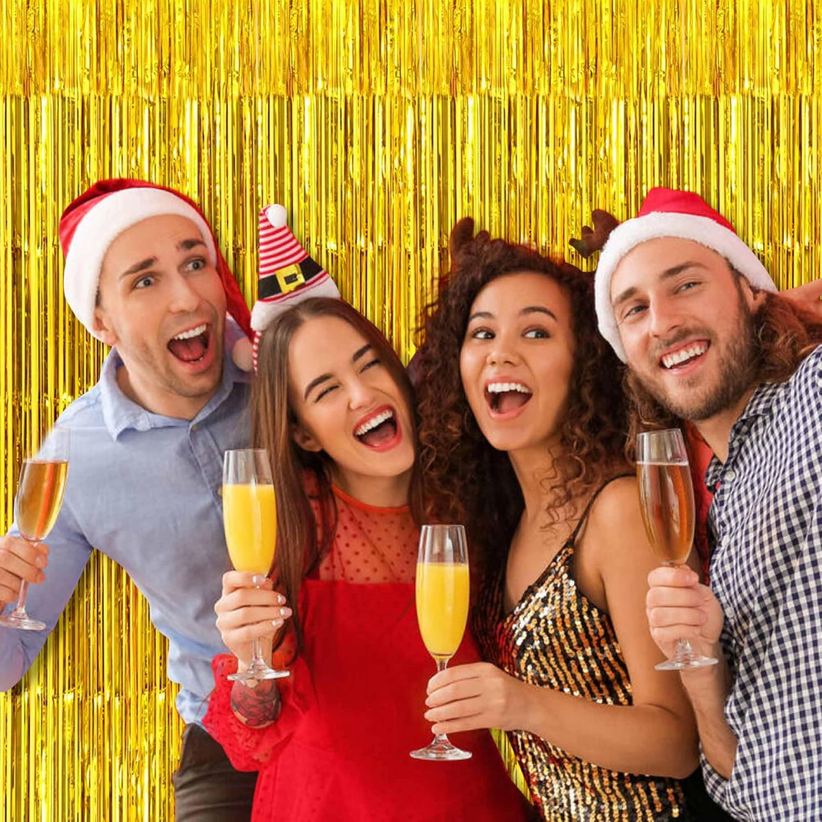 6 Pack Gold Foil Fringe Curtains Backdrop, 3.28 x 8.2 Ft Metallic Streamers Tinsel Curtains