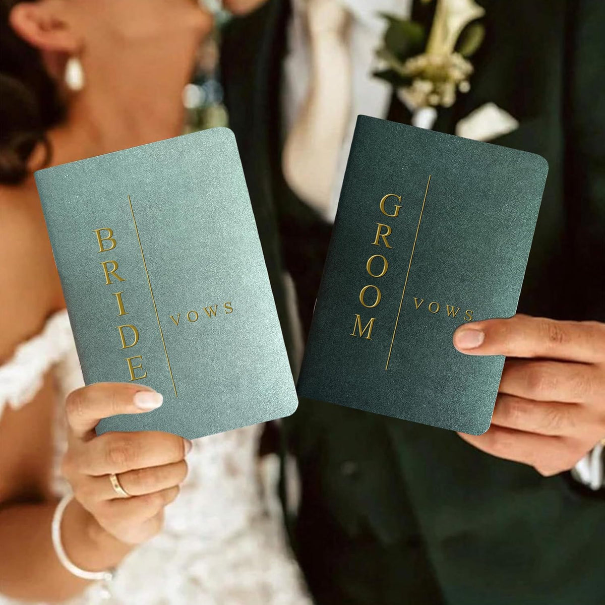 Vow Books His and Hers Wedding Vow Books Bride and Groom with Soft Touch Gold Foil Engraving