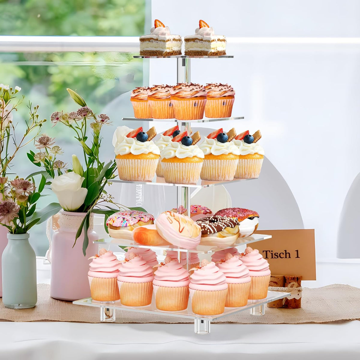 Cupcake Stand for 50 Cupcakes, 5 Tier Cupcake Holder, Large Clear Cupcake Tower, Acrylic Cupcake