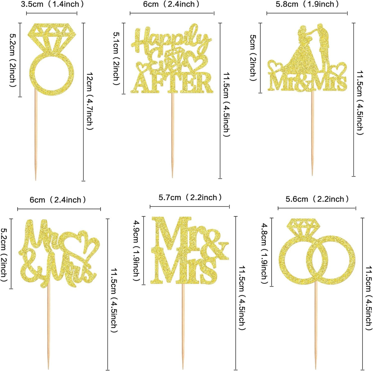 24 PCS Mr & Mrs Cupcake Toppers Wedding Engagement Party Picks Bridal Shower Anniversary Party Cake
