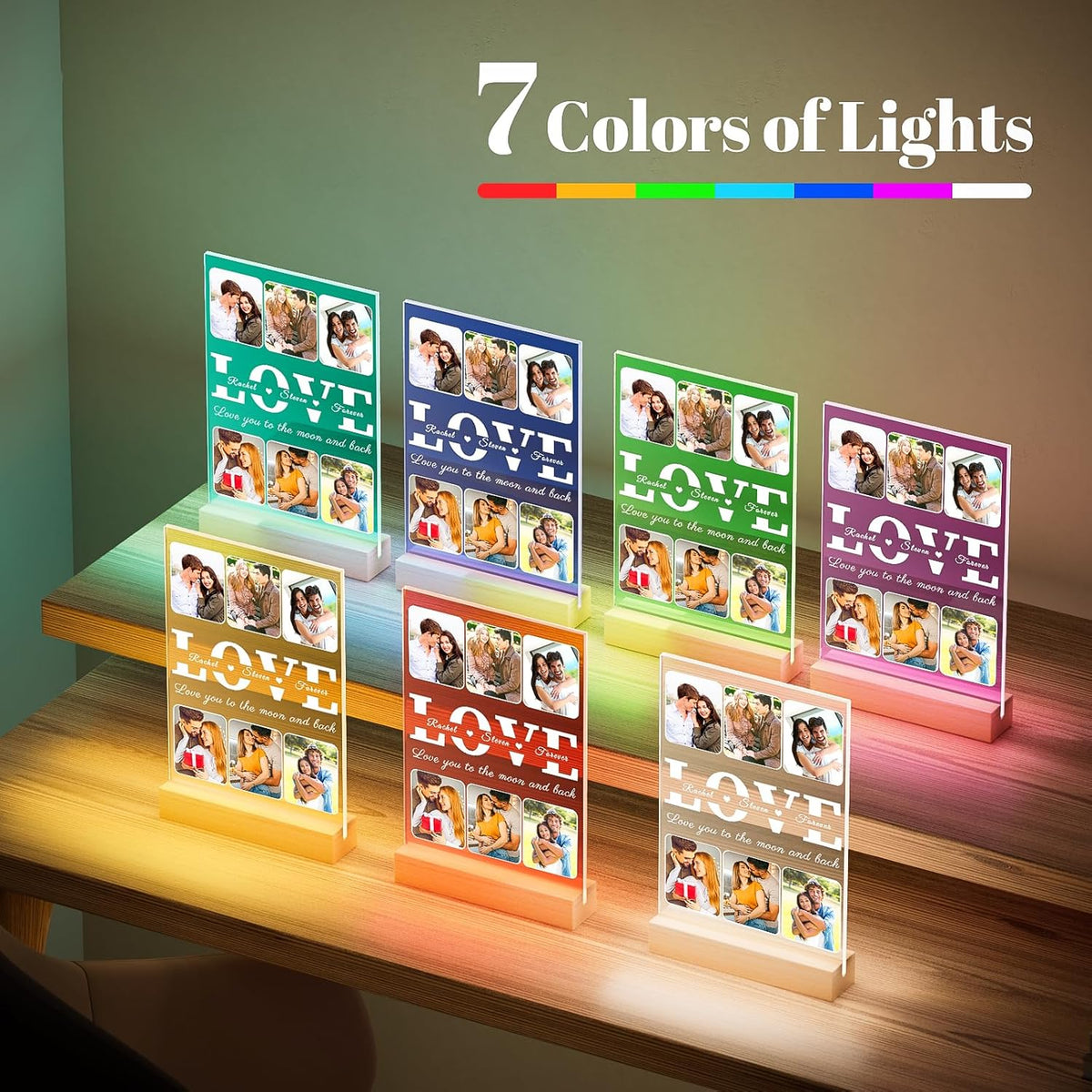 Personalized LOVE Picture Frames with Photo, Custom Photo Frame with Night Light, Customized Photo