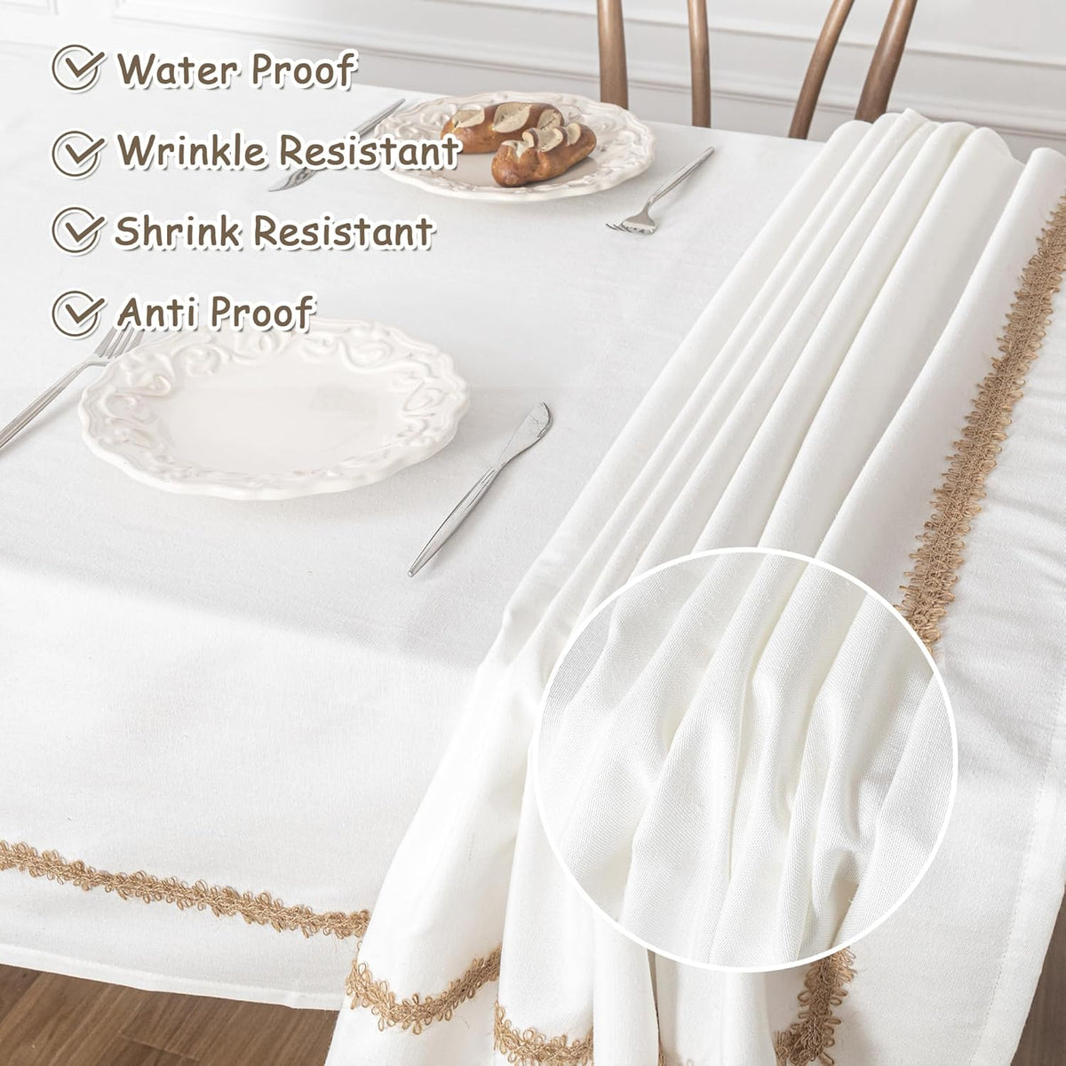 MYSKY HOME Table Cloth for Rectangular, Waterproof Tablecloth, Soft Cotton Indoor/Outdoor