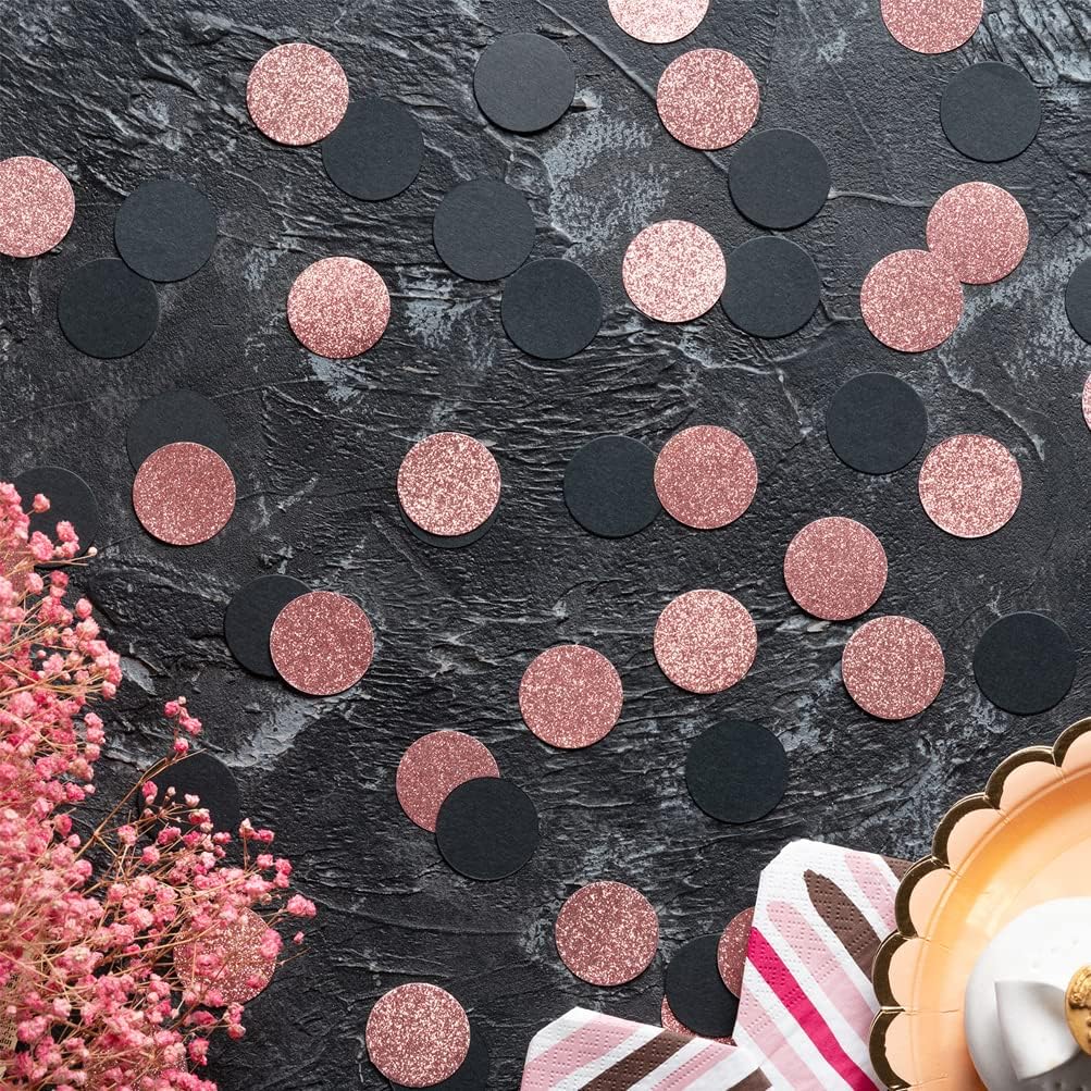 Rose Gold Glitter and Black Confetti Table Decoration for Valentine's Day Bachelor Birthday