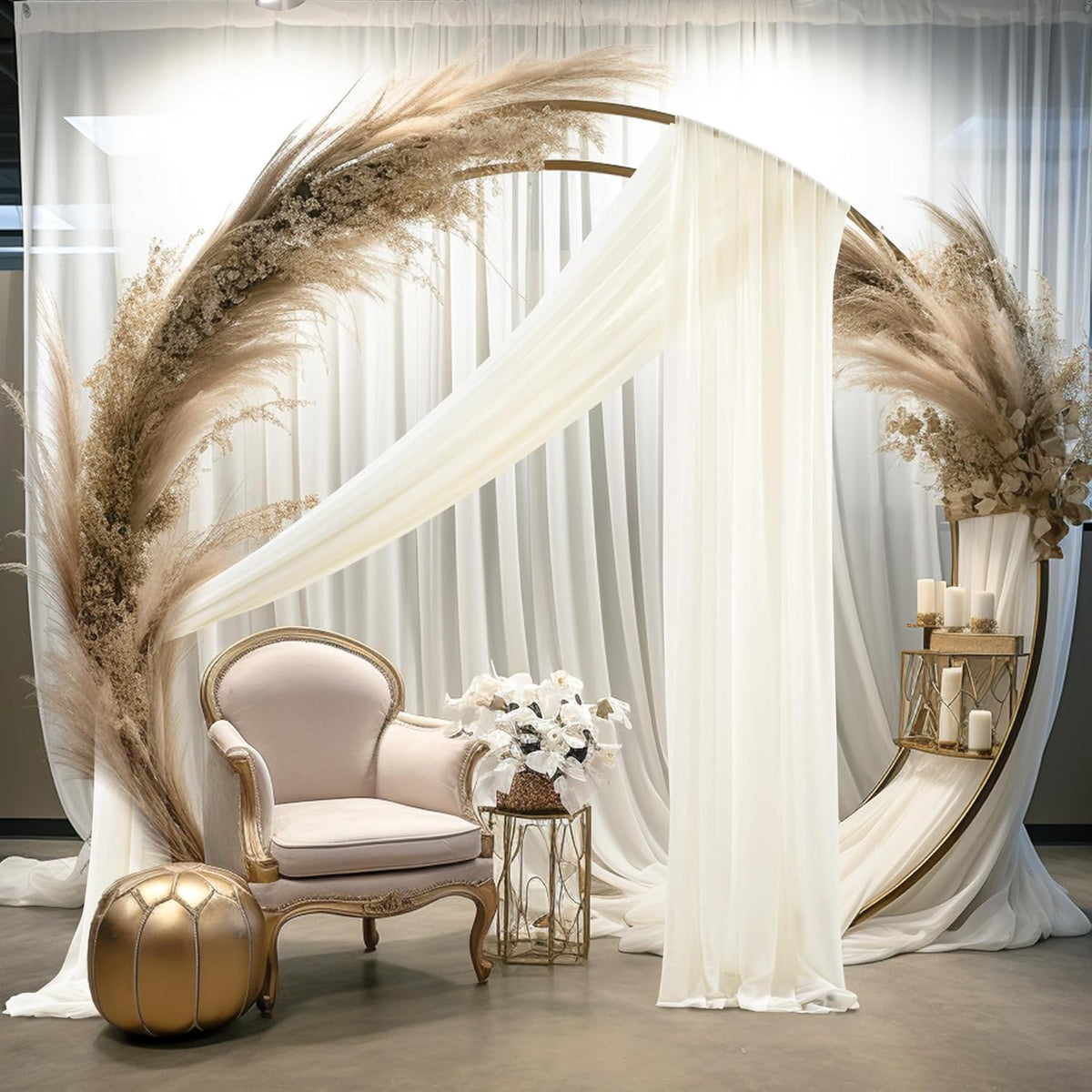 30" x 20Ft Wedding Arch Draping Fabric, 3 Panels Ivory Sheer Curtain Drapes Extra Wide & Long
