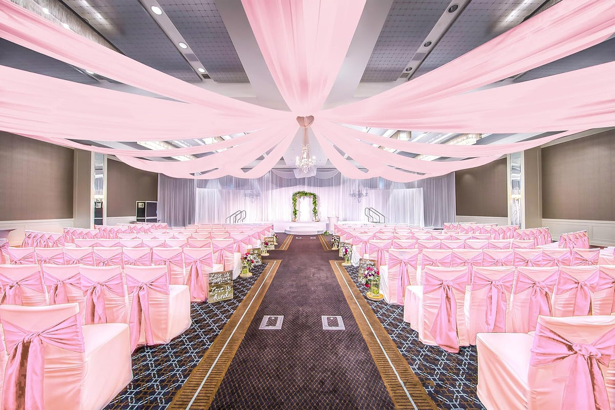 6 Panels Pink Ceiling Drapes for Wedding, 5ftx20ft Ceiling Drapes Cheesecloth Sheer Fabric Curtain