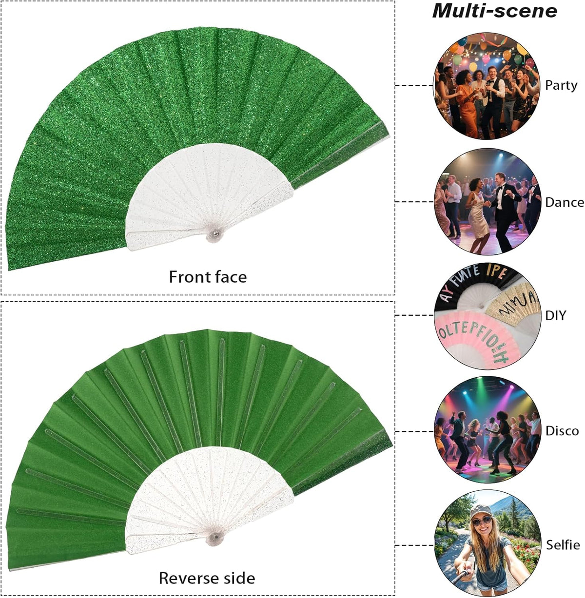 12 Pack Handheld Fan,Folding Hand Glitter fan with Shining Transparent Fan Rib – Ideal for Wedding