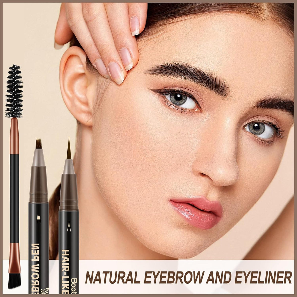 Boobeen 2pcs Waterproof Eyebrow Pen,Dual-Ended Eyeliner Microblading Eyebrow Pencil for Women,Long