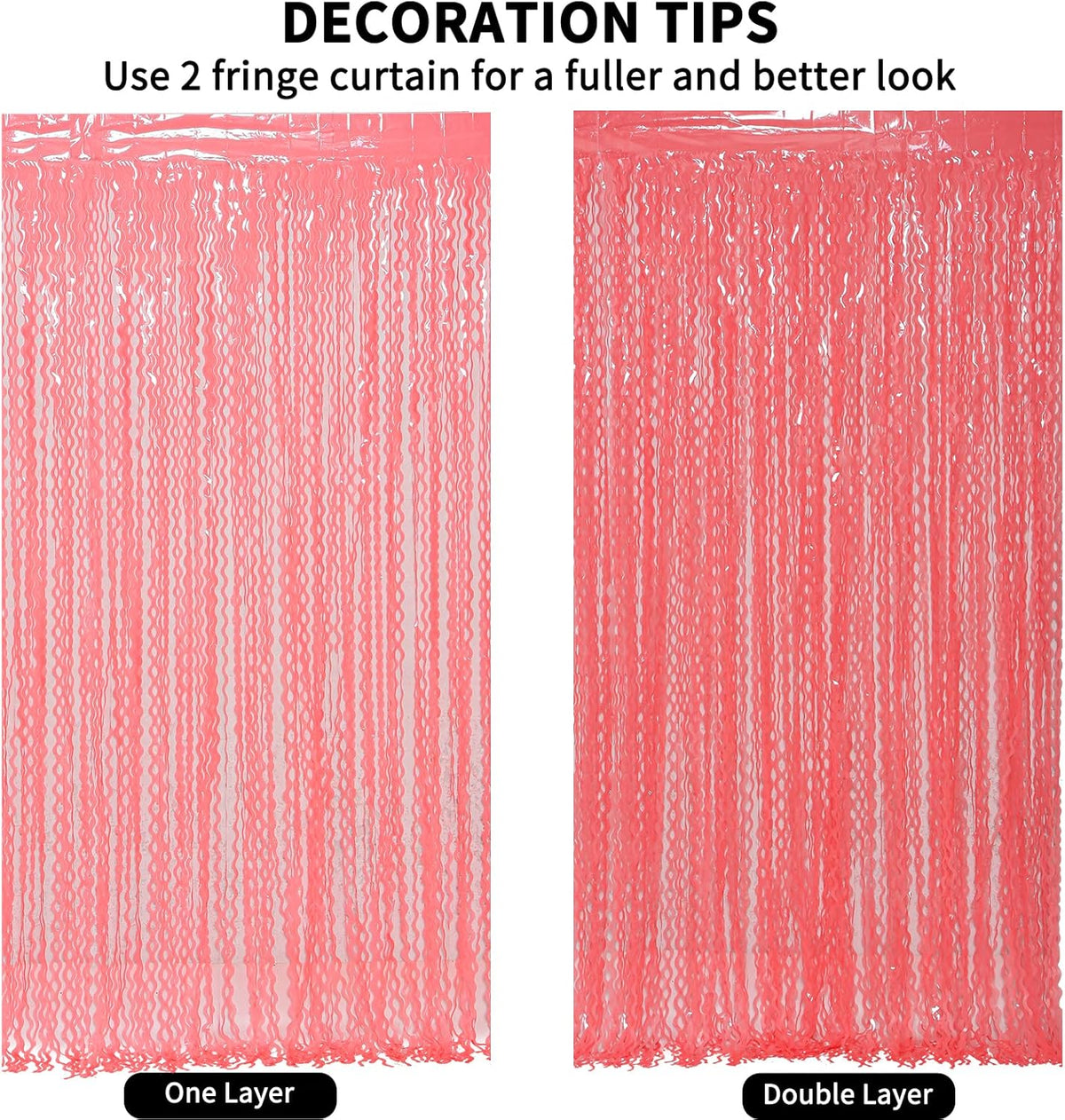 Wavy 4 Pack Watermelon Red Foil Curtain Backdrop - 3.3X.6.6ft Metallic Tinsel Foil Fringe Curtains