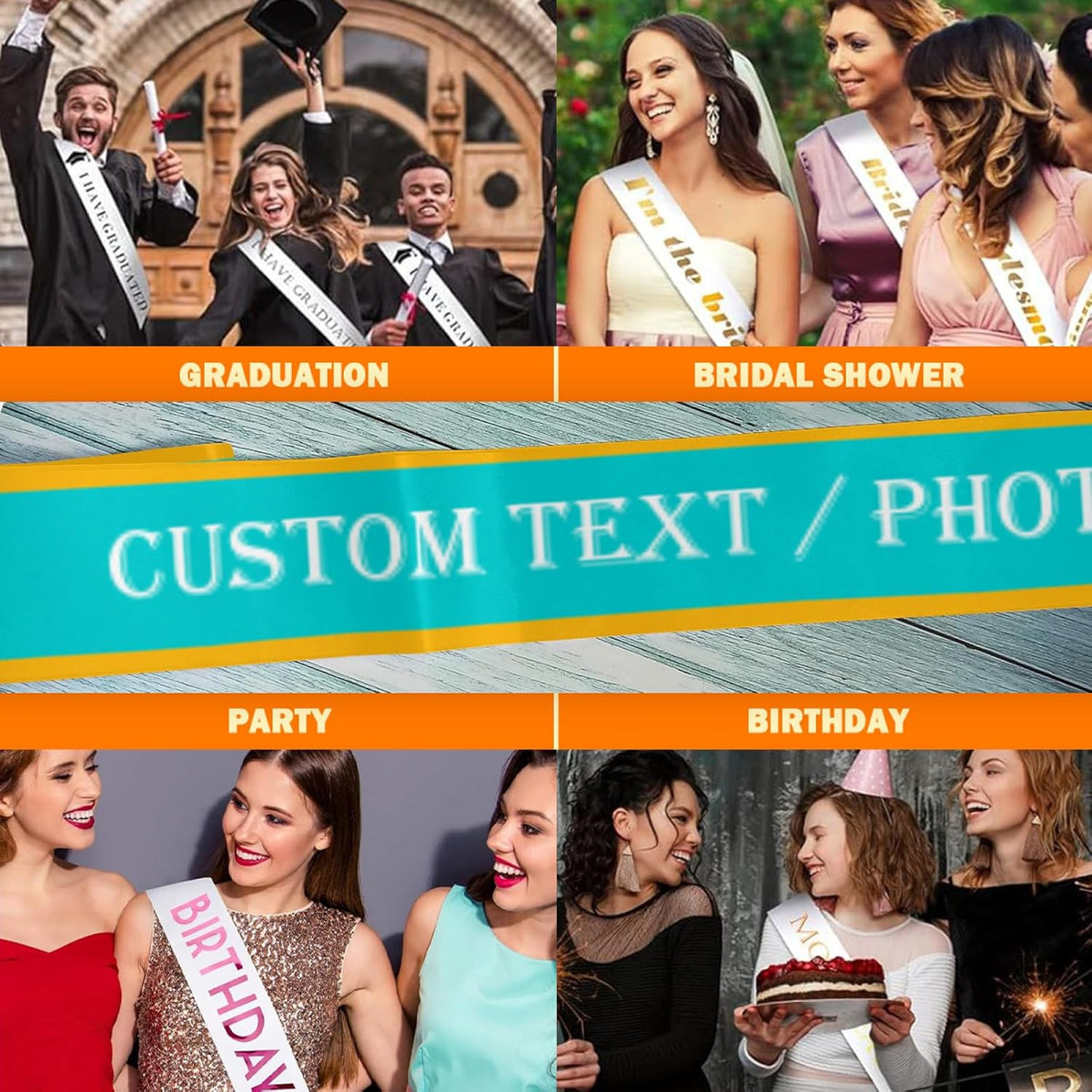 Custom Sash,Personalized Birthday Sash with Text Photo,Customized Bachelorette Sash Quote Sash