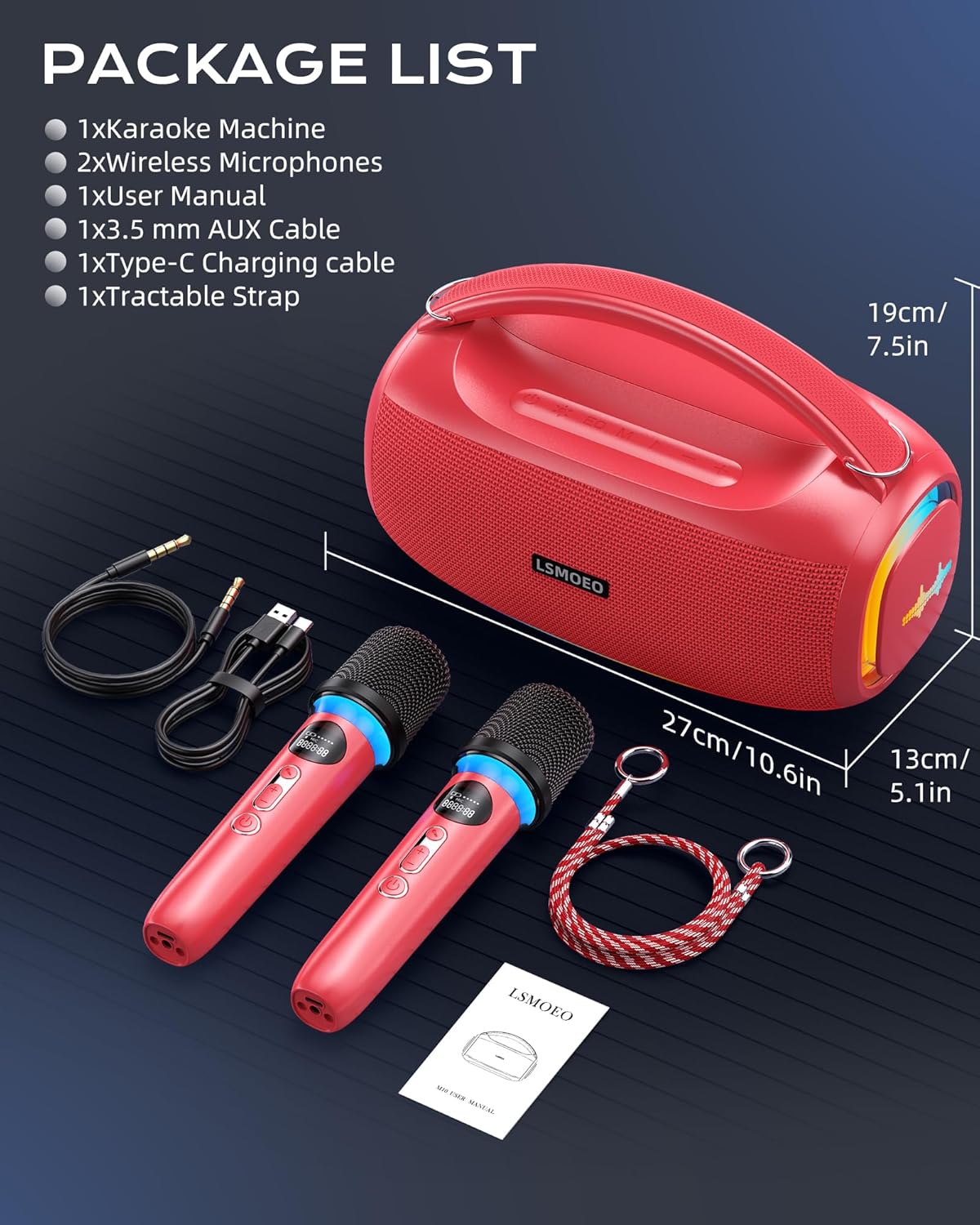 Karaoke Machine for Adults and Kids,Portable Bluetooth 2 Wireless Karaoke Microphone with