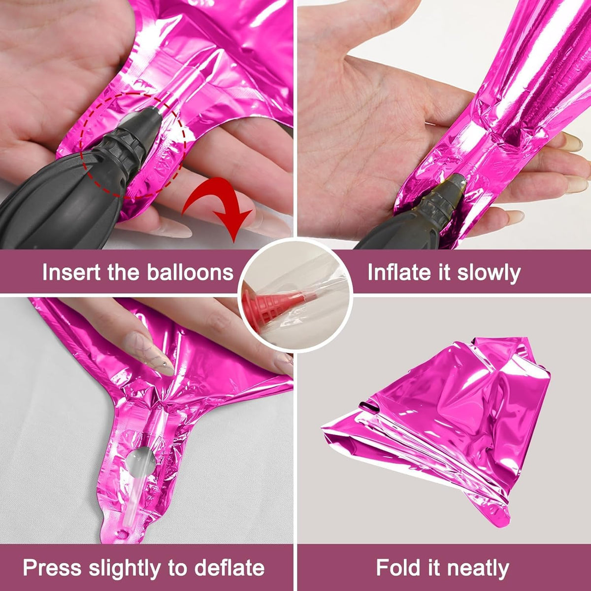 12Pcs Hot Pink Round Foil Balloons, 22" 15" 10" 4D Helium Ball Balloon, Metallic Pink Foil Balloon