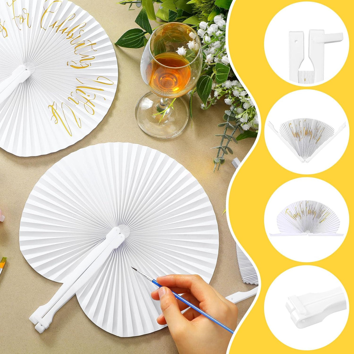 120 Pieces Paper Hand Held Fan Bulk Paper Folding Fans for Weddings Foldable Wedding Fans