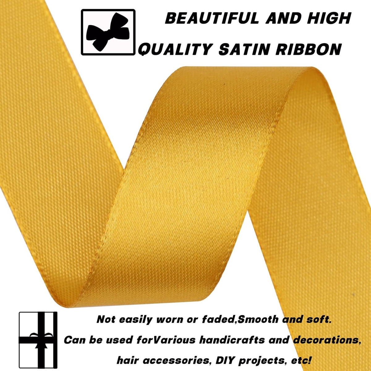 Gold Ribbon 7/8 Inch 30 Yards Satin Craft Ribbon for Handmade Roses, Gift Wrapping, Timeless