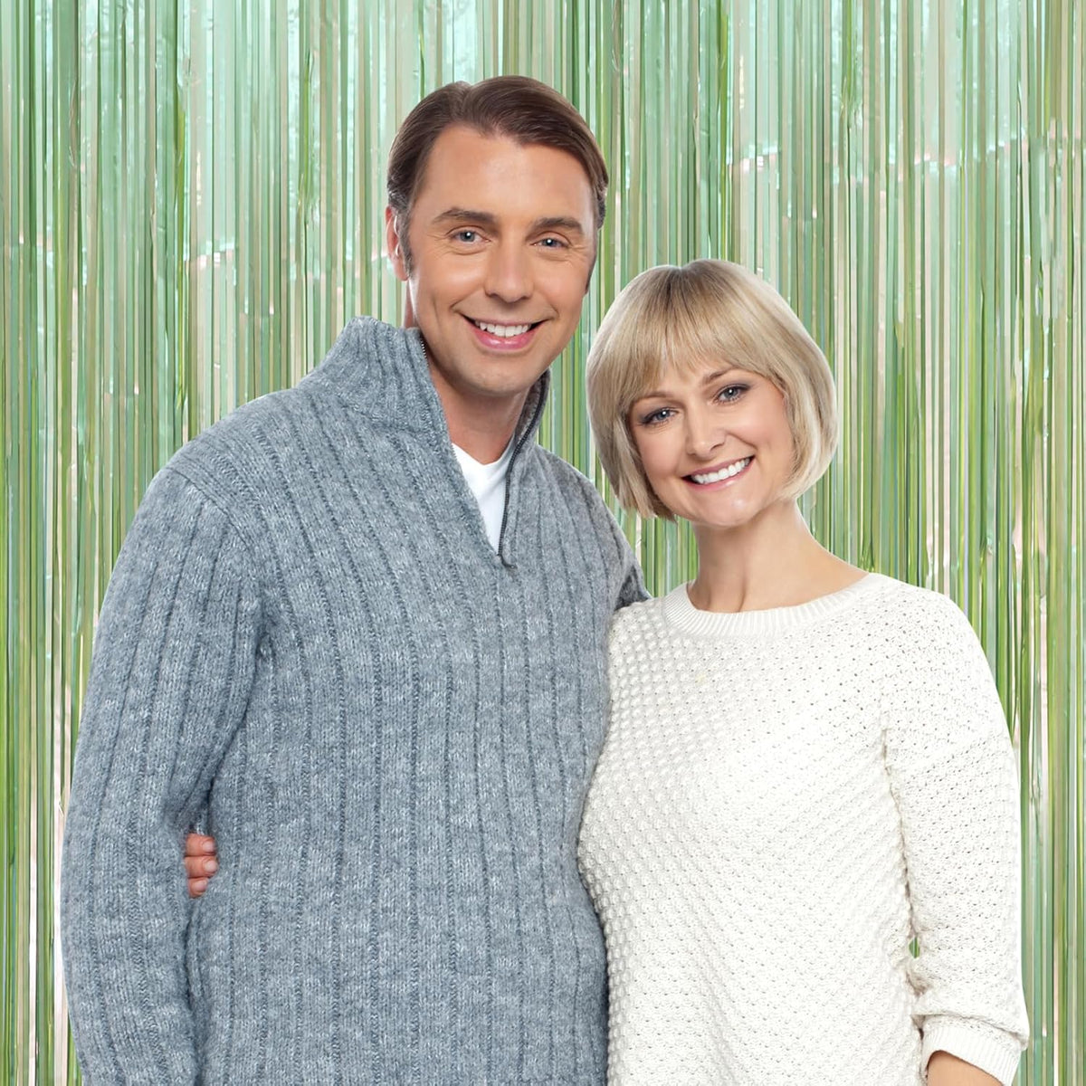 2 Pack Sage Green Foil Fringe Backdrop Curtains, Tinsel Streamers Party Decorations, Fringe