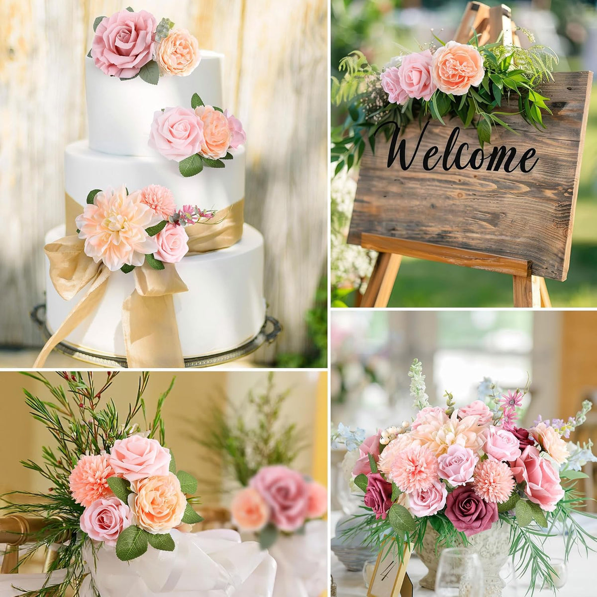 AGIRL Rose Artificial Flowers Combo Fake Flowers Pink Roses Silk Flowers with Stems for DIY Bridal