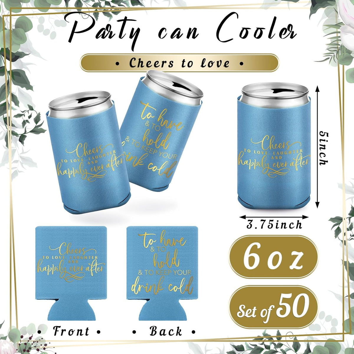 50 Pieces Wedding Can Cooler Bulk Engagement Party Favors for Guests Cheers to Love Laughter and