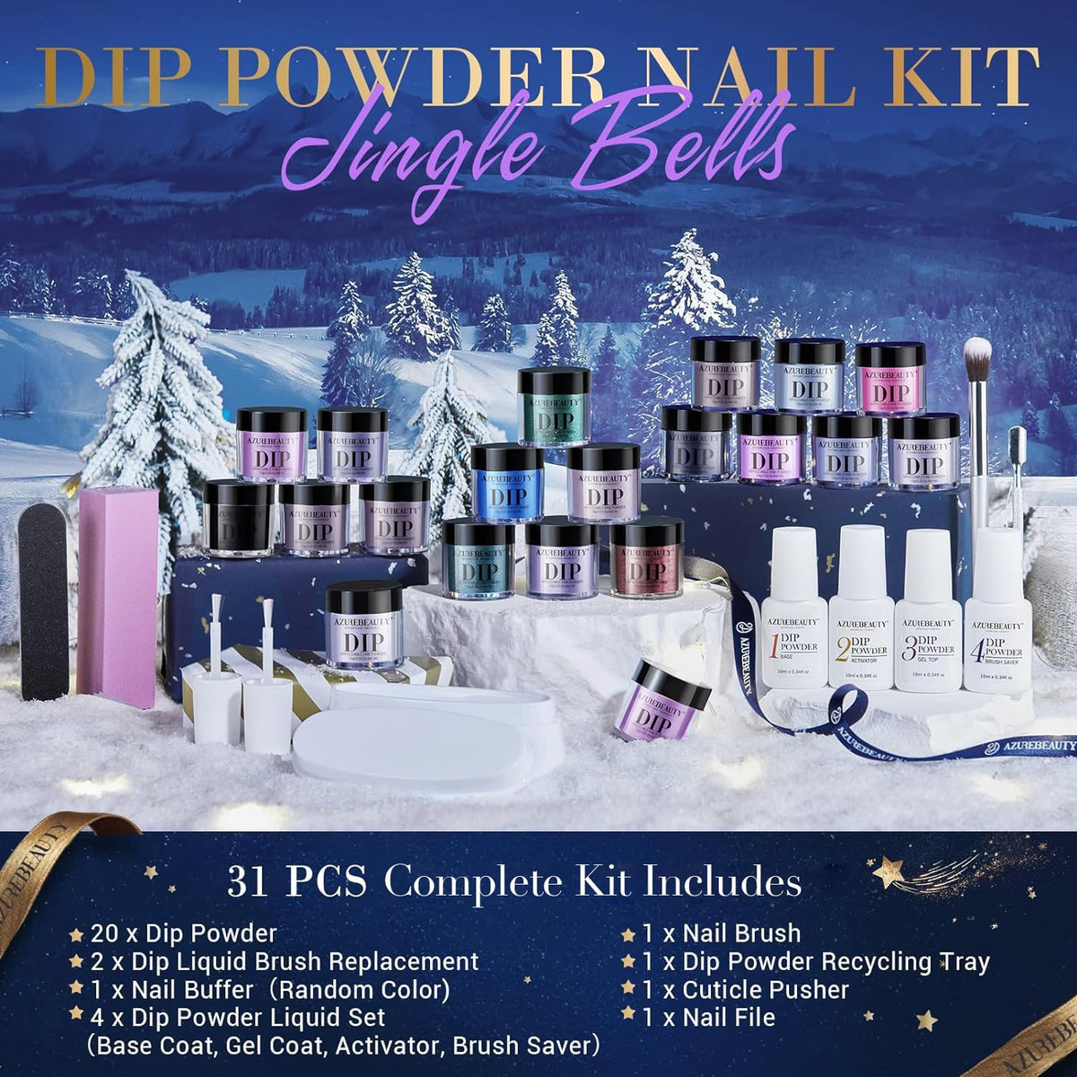 AZUREBEAUTY Dip Powder Nail Kit Starter Color Changing Glitter 20 Colors Magic Special Effect
