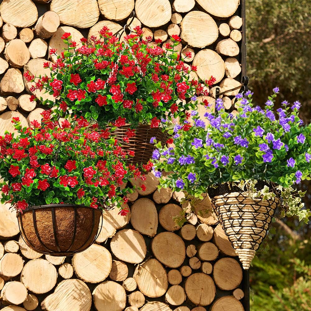 10 Bundles Artificial Fake Flowers, Faux Outdoor Plastic Plants UV Resistant Shrubs Outside Indoor