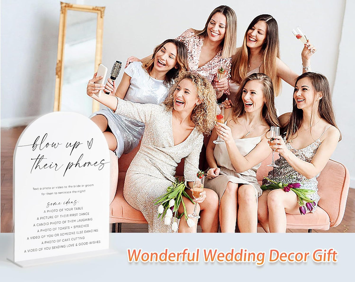 Blow Up Their Phones Sign, White Arch Acrylic Wedding Sign, I Spy Wedding Game, Bridal Shower