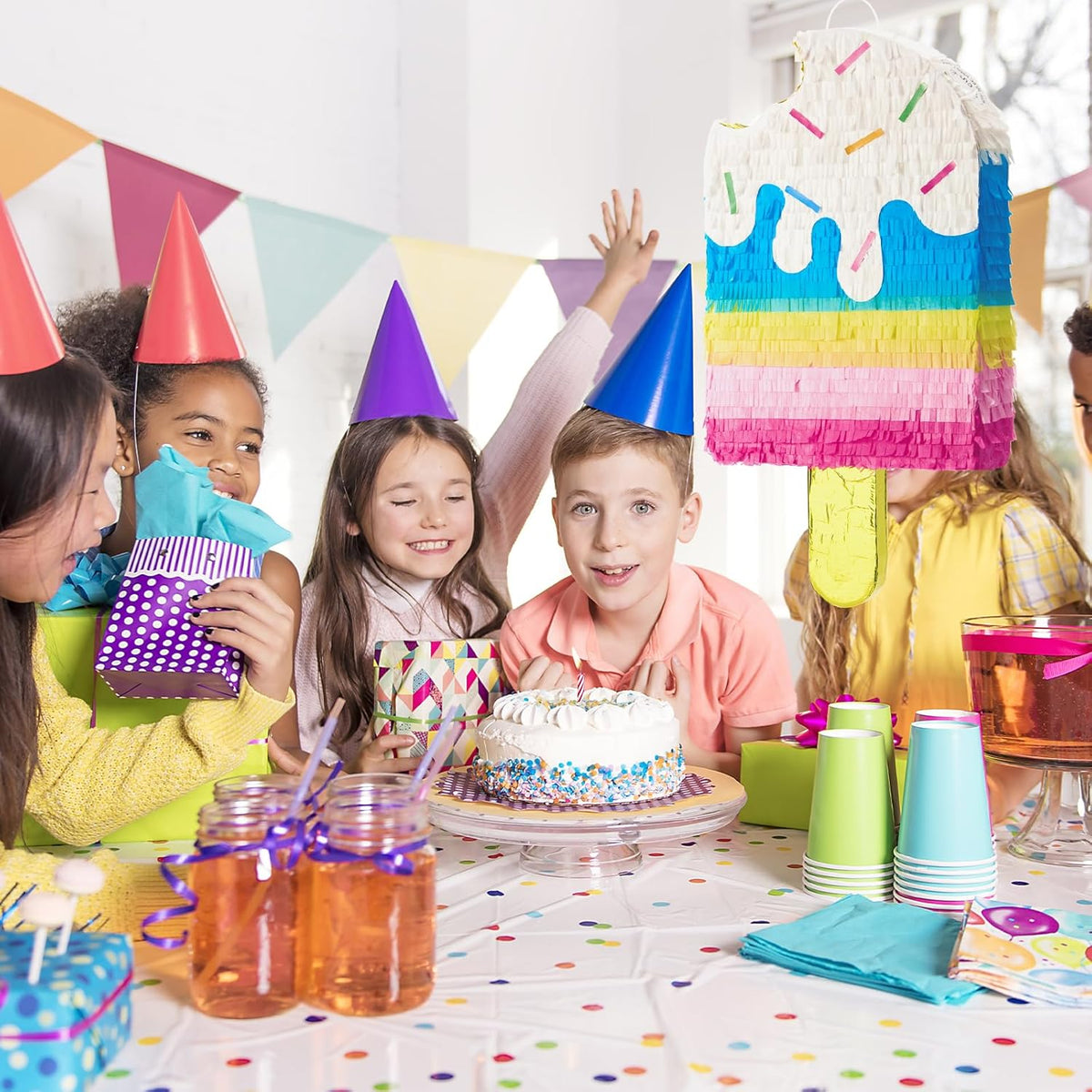 WERNNSAI Ice Cream Piñata - Sweet Summer Birthday Party Decorations Kids Colorful Popsicle Pinata