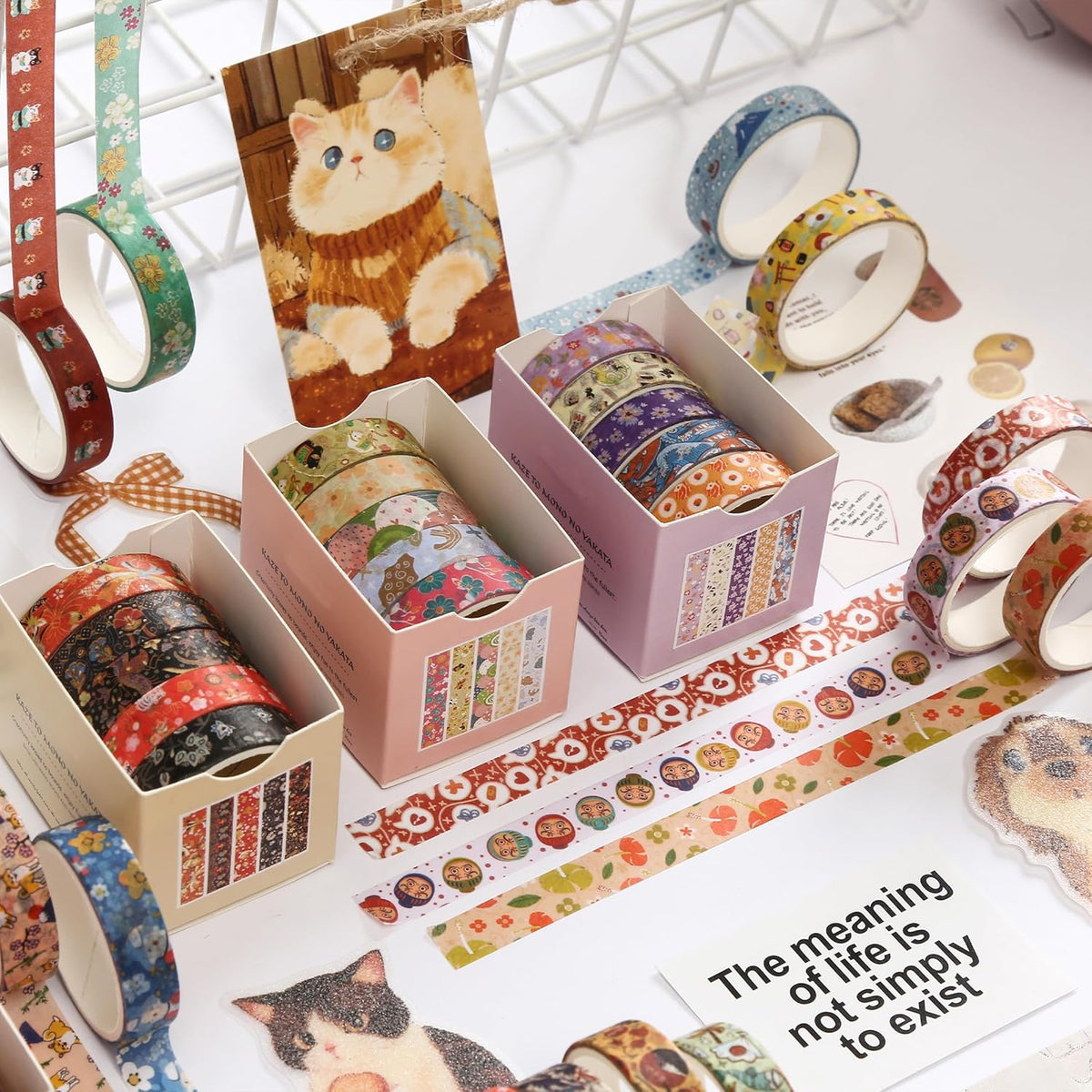 YUBBAEX 60 Rolls Value Washi Tape Pack Retro Arts Masking Tape Basic Patterns Decorative for DIY