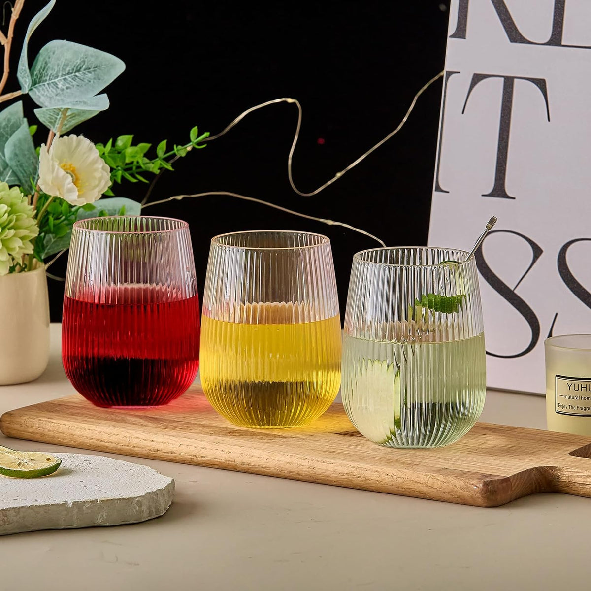 36 Pack Plastic Ribbed Wine Glasses, 15Oz Origami Disposable Wine Glasses Unbreakable Clear Plastic