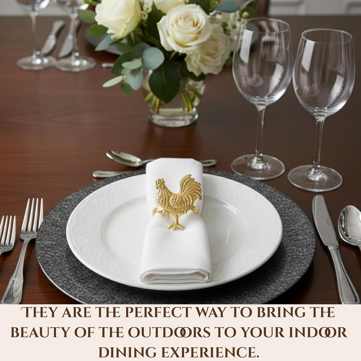 Set of 12 Rooster Napkin Rings for Farmhouse Table Decor | Premium Metal Chicken Dinnerware Holders