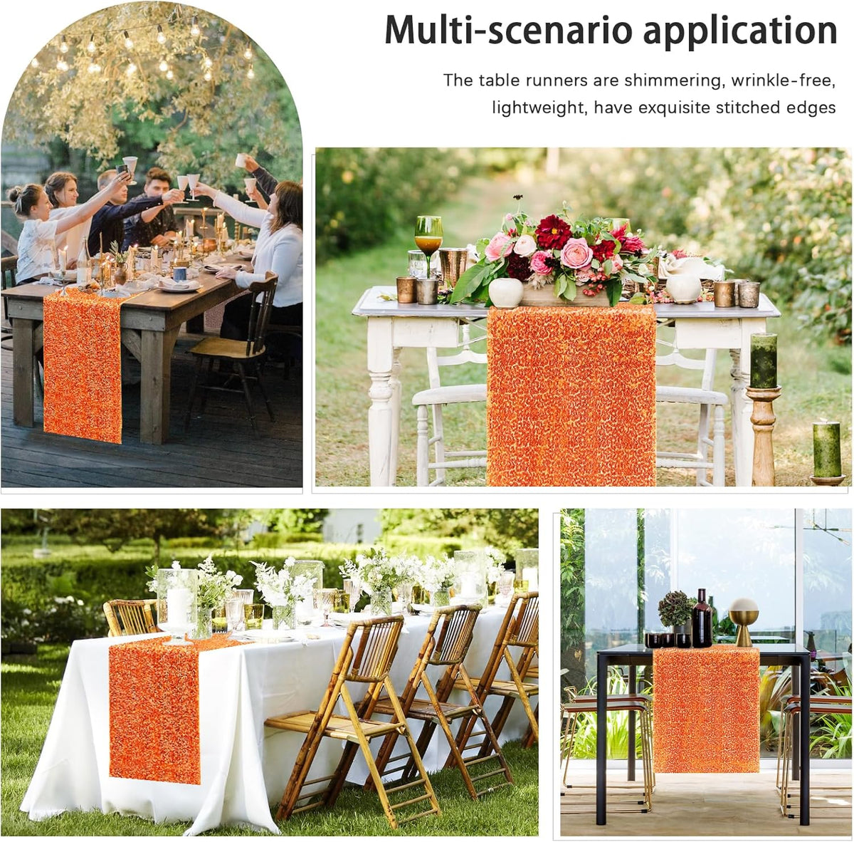 10 Packs 12 x 72 inches Sequin Table Runner, Orange Glitter Table Runner for Birthday Party
