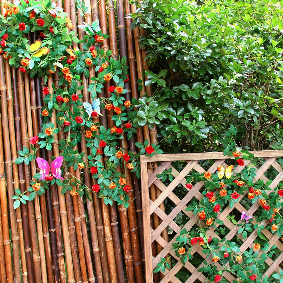 6FT Bendable Rose Vine with Butterflies, Wildflower Garland Hanging Floral Garland for Wall Decor