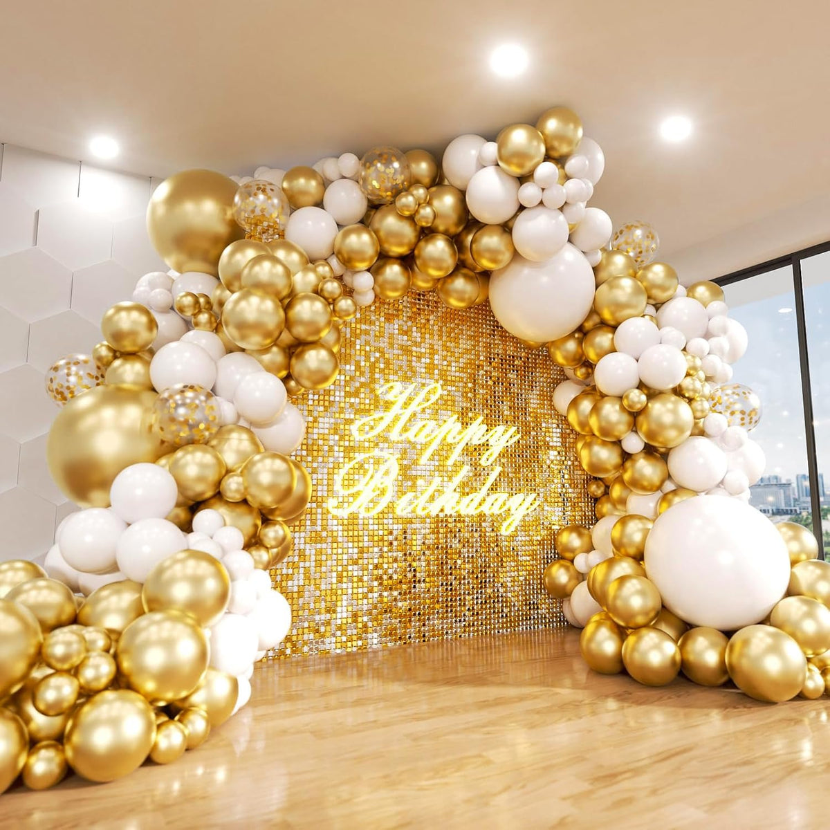 Netnology Gold and White Balloons Set, 60Pcs 12 Inch White Metallic Gold and Gold Confetti Latex