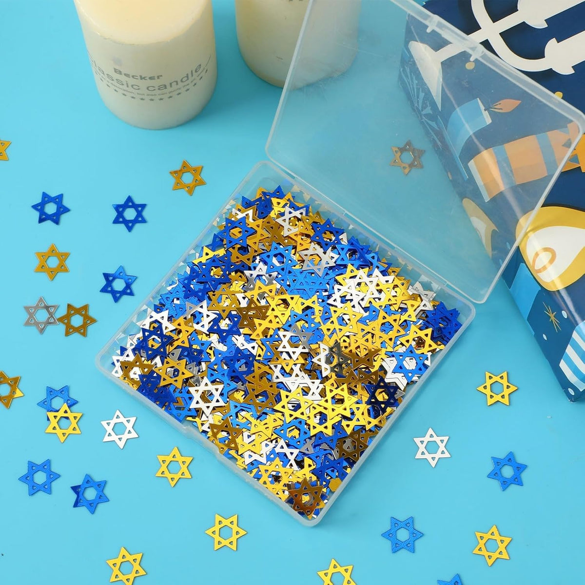MARFOREVER Star of David Glitter Confetti, Hanukkah Confetti Table Decorations Gold Blue Silver
