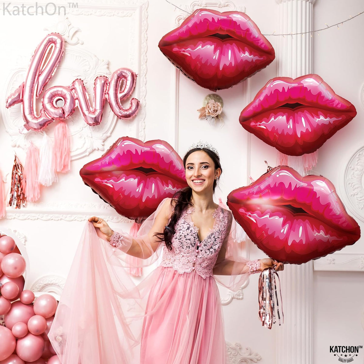 KatchOn, Huge Red Lip Foil Balloon - 30 Inch, Pack of 4 | Cute Kiss Balloons for Lips Balloon