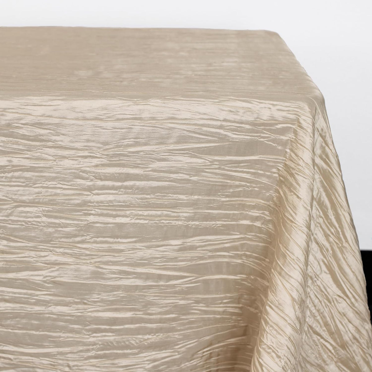YOUR CHAIR COVERS - 90 x 132 inch Rectangular Crinkle Taffeta Tablecloth - Champagne, Rectangle