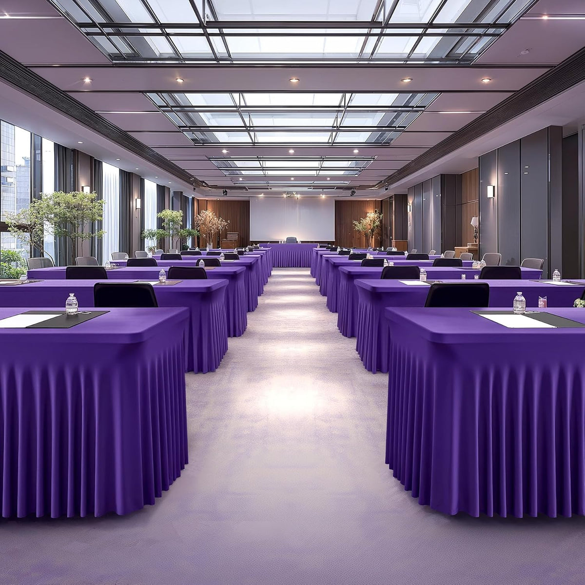6 Pack Dark Purple Spandex Table Clothes for 8 Foot Rectangle Tables, 8FT Wrinkle Free Fitted