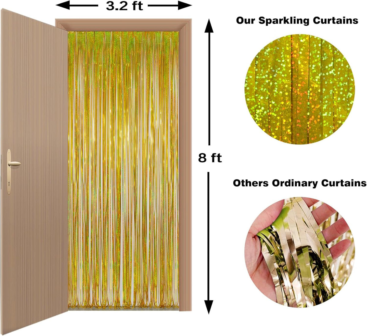 Foil Fringe Curtains Happy Retirement Decorations - Melsan 3 Pack 3.2 x 8.2 ft Gold Tinsel Curtain