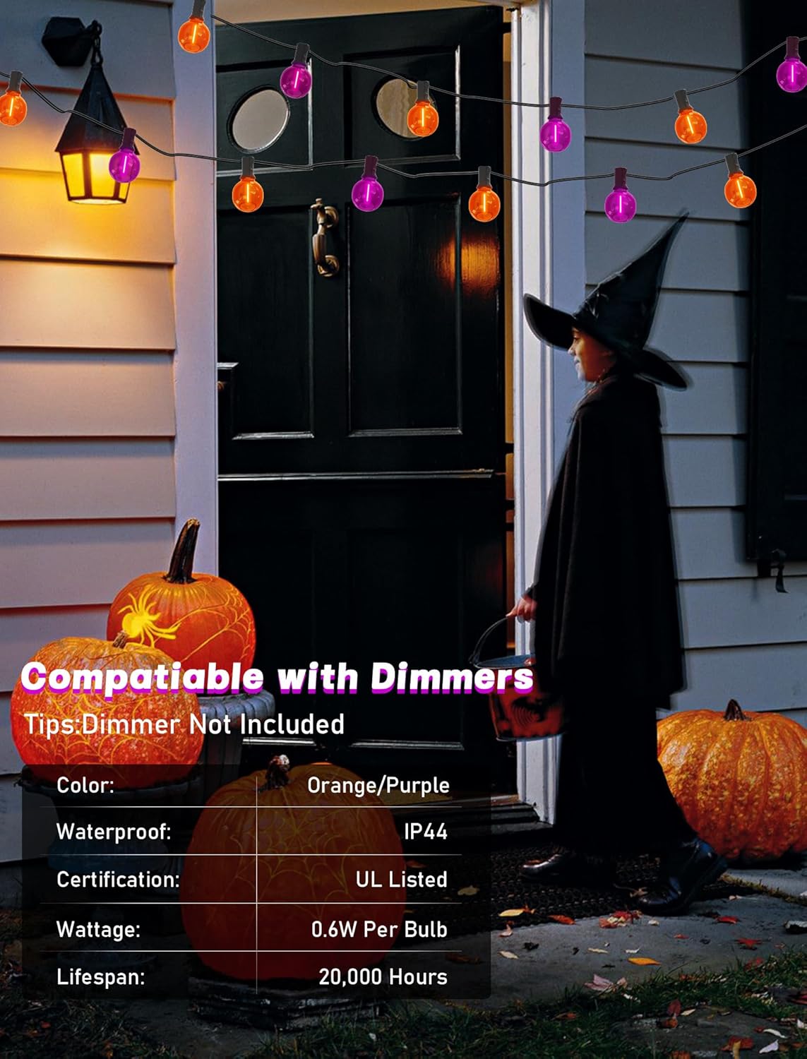 SUNSGNE G40 LED Outdoor Halloween String Lights 25FT Globe String Lights with 27 LED Shatterproof