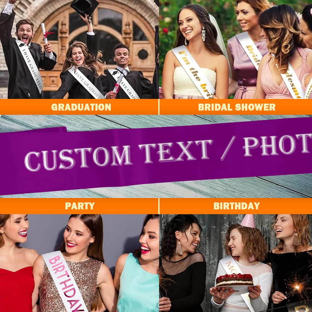 Custom Sash,Personalized Birthday Sash with Text Photo,Customized Bachelorette Sash Quote Sash