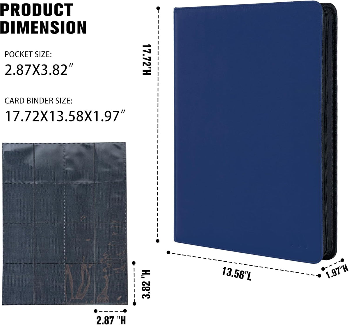 Premium 1000+ Pockets Card Binder,16 Pockets Trading Card Binder Ringless Side Loading Trading Card