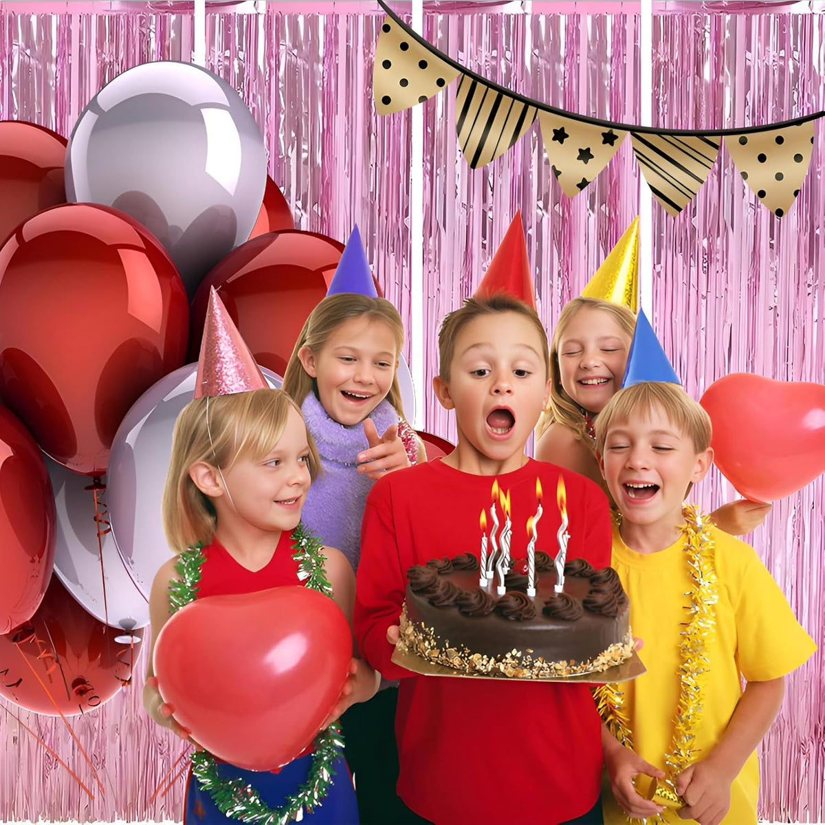 Keyali 4 Pack 3.3 * 8.3 ft Foil Curtain Metallic Tinsel Fringe Curtains Photo Booth Props Backdrop