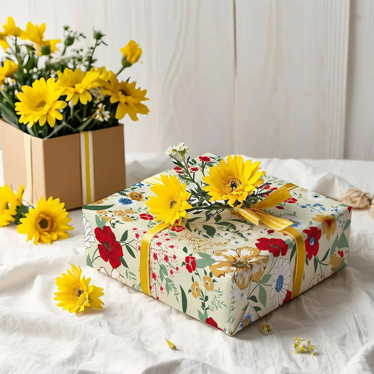 WRAPAHOLIC Floral Wrapping Paper Roll - Mini Roll - 17 Inch x 33 Feet - Wild Flower Wrapping Paper