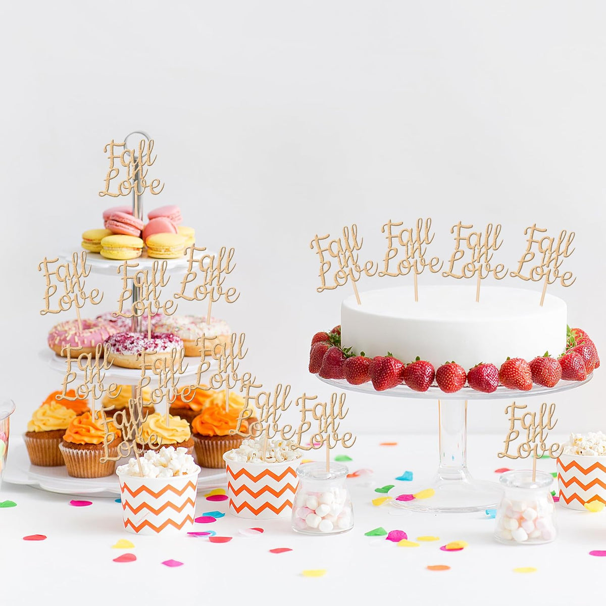 24 PCS Fall in Love Cupcake Toppers Glitter Fall Theme Bridal Shower Cupcake Picks for Autumn