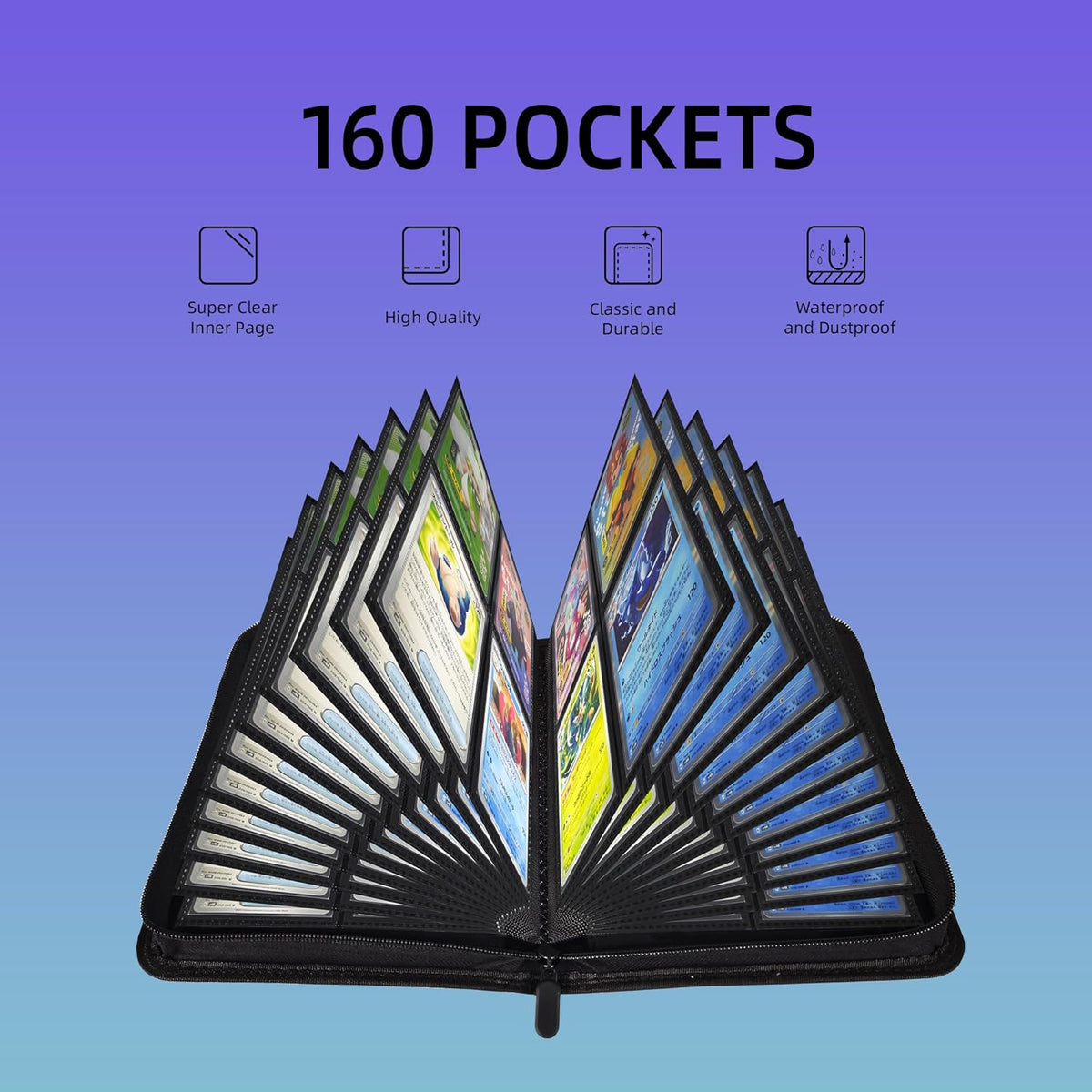 4 Pockets Premium Card Binder 160 Cards Trading Card Binders No Ring Card Storage Display Album(4