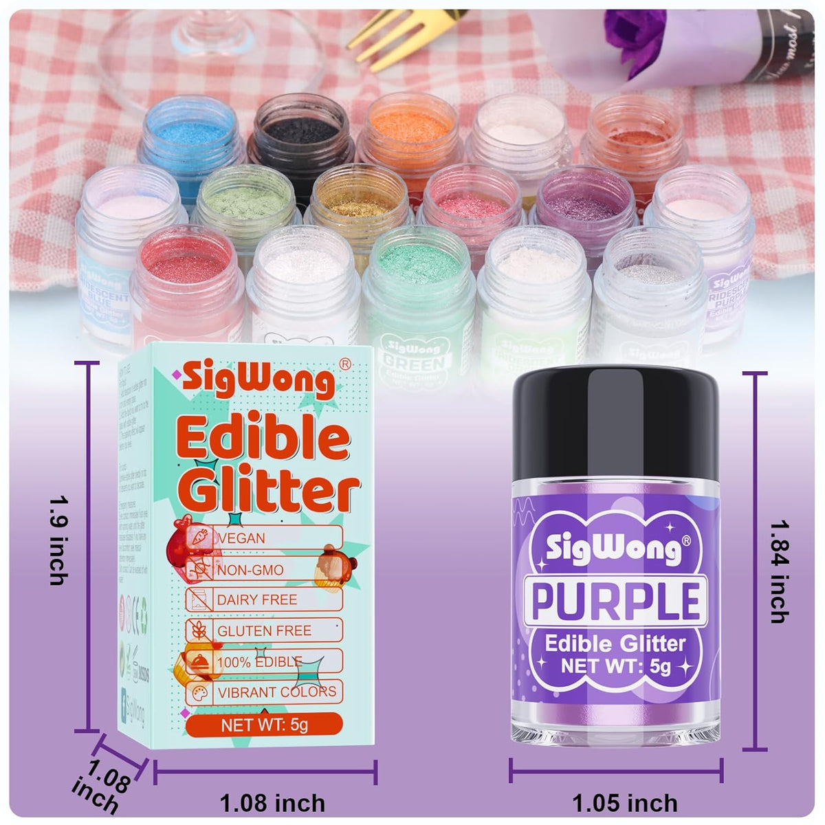 Purple Edible Glitter - 5g Food Grade Cake Decorating Shimmering Glitter, Edible Sprinkle Luster