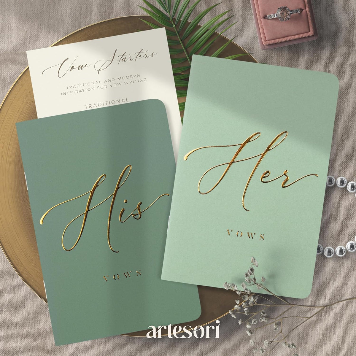 ARTESORI Premium Wedding Vow Book for Her & Him, Soft Touch, Gold Foil, 28 Lined Pages, Vow Books