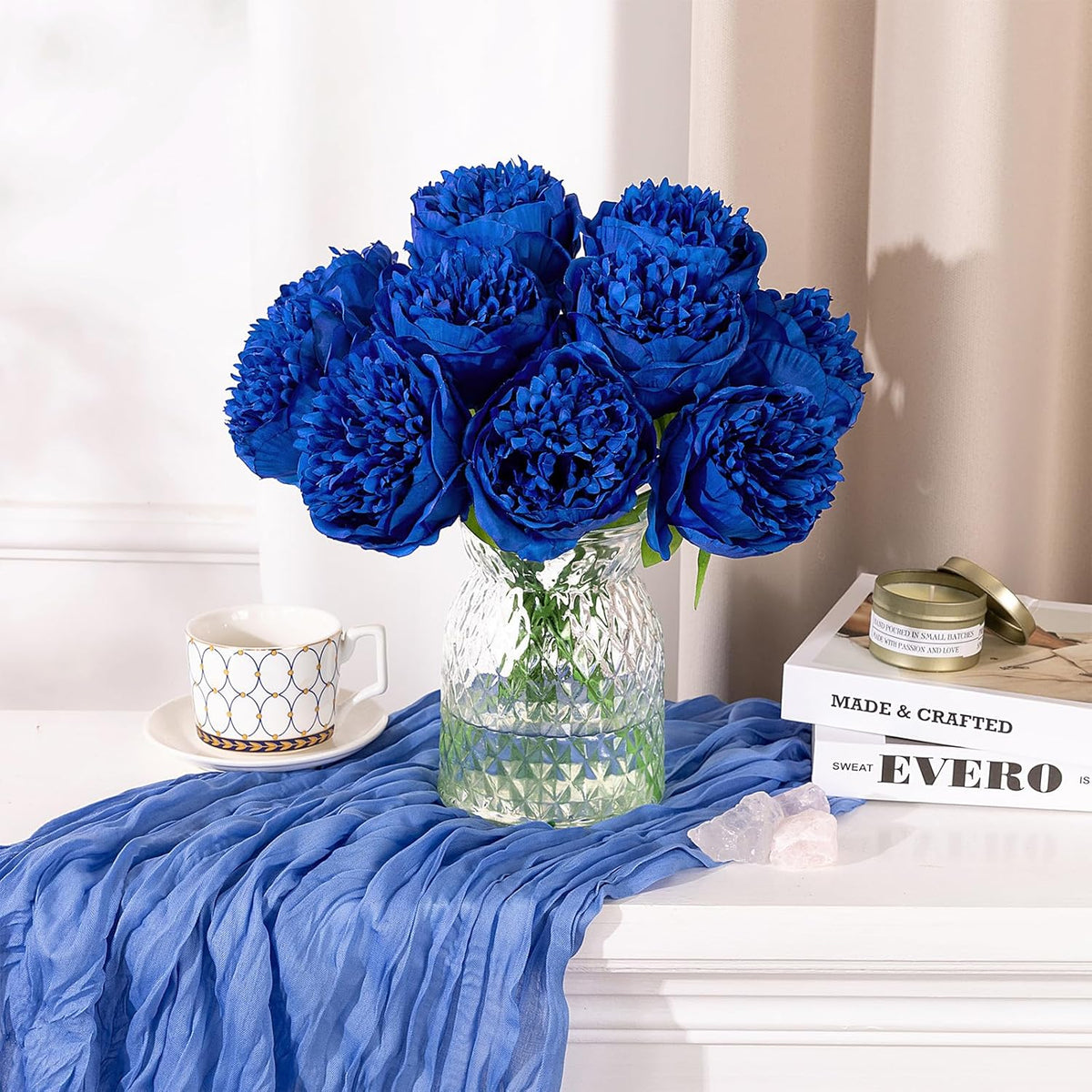 U'Artlines Artificial Peony Silk Flower with Stems 10pcs Real Look Vintage Peonies for Home Wedding