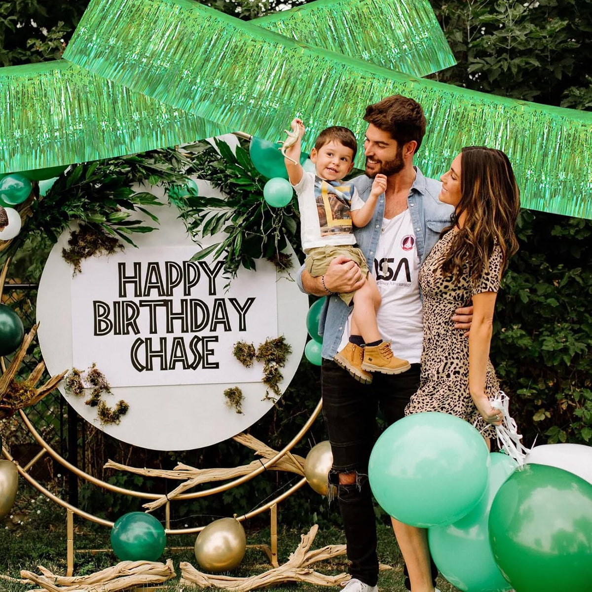 BEISHIDA 3 Packs Metallic Foil Fringe Garland Shining Green Wall Hanging Tinsel Fringe Banners for