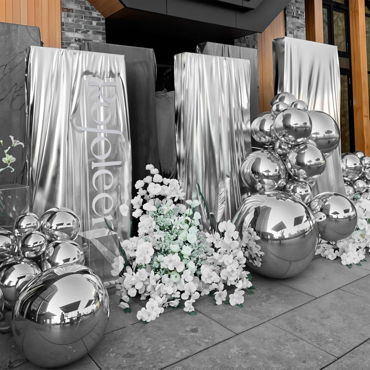 12Pcs Silver Round Foil Balloons, 22" 15" 10" 4D Ball Balloons, Metallic Silver Foil Balloon for
